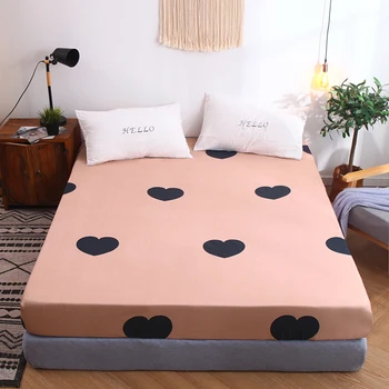 

BedCover Simplicity Pure Pattern Printing Brushed Fitted Sheet Mattress Cover With Elastic Band Soft Bedding Linens Home Textile