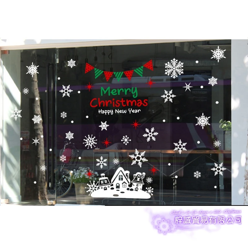 Large Christmas Sticker X mas Decal Posters Vinyl Wall Decals Decor Mural Glass Shop Window Home Decoration