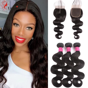

Peruvian Body Wave 3 Bundles With Closure Remy Human Hair Weave With 4x4 Lace Closure Free/Middle/Three Part 10~40 Inch In Stock