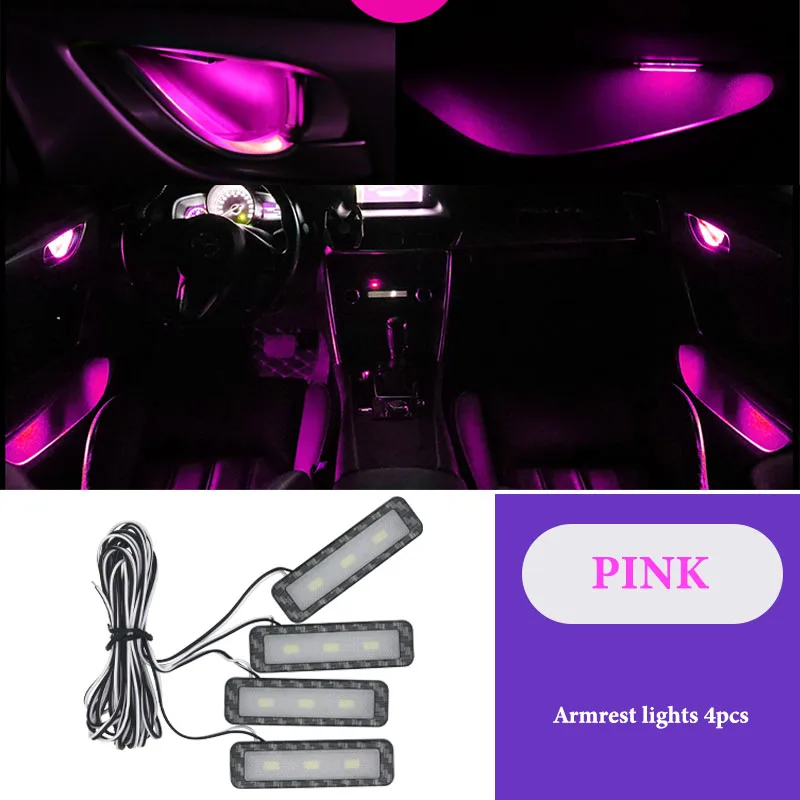 Pink Style C RXZ 4 шт. Автомобиль окружающего светильник интерьера автомобиля Светильник Автомобиля внутренняя чаша светильник межкомнатных дверей подлокотник светильник s дверные ручки окружающей среды декоративный светильник - Испускаемый цвет: Pink Style C