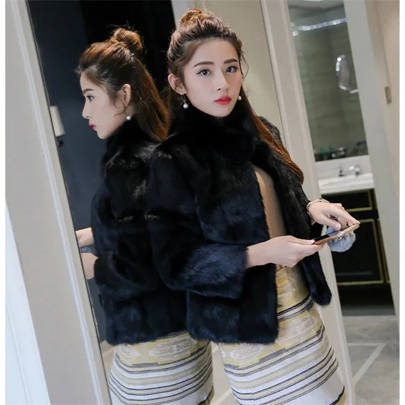 Women\'s Faux Mink Coat 2022 Autumn Winter Tops Female Imitation Velvet Jacket Ladies Short Stand Collar Casual Coat C1703