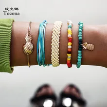 Tocona 5 шт./компл. разноцветные бусы Bracelts для Для женщин ручной работы с веревочками и золотой ананас регулируемый в богемном стиле ювелирные изделия оптом 8325