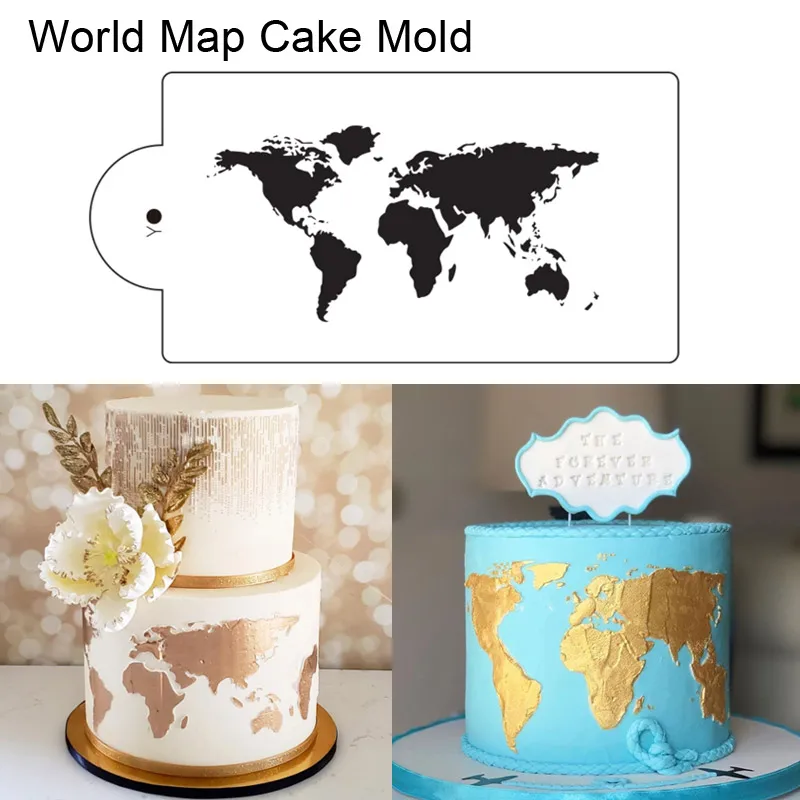 

Silicone Fondant Molds World Map Cake Stencil Airbrush Painting Art Mold Cookies DIY Cake Mousse Brim Decorating Tools Bakeware