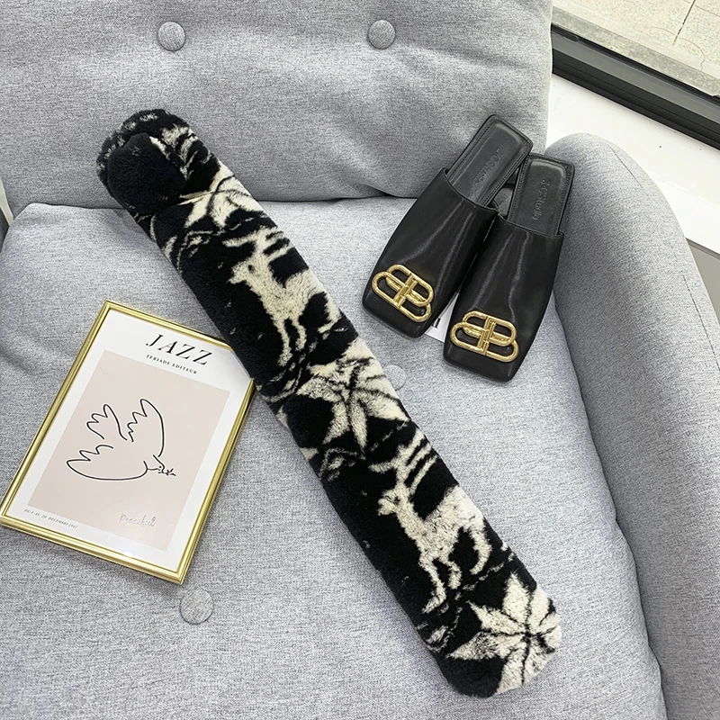 Both side fur leopard printed rabbit fur collar for overcoat, cute little hairy scarf in genuine rabbit fur 60*10cm SS