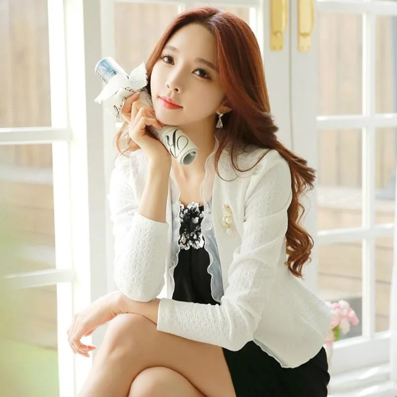 Autumn Black White Long Sleeve Blazers Solid Single Button Mesh Patchwork Ruffle Blazers Female Plus Size Short Blazers Autumn Black White Long Sleeve Blazers Solid Single Button Mesh Patchwork Ruffle Blazers Female Plus Size Short Blazers
