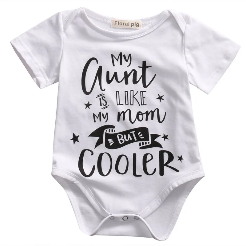 Newborn Baby Boys Jumpsuit Girls Letter My Aunt Is Like My Mom But Cooler Printed Romper Short Sleeve Jumpsuit Clothes Outfits - Цвет: 1