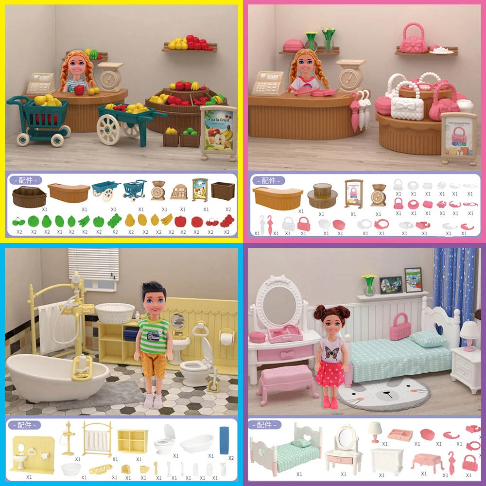 Children's Toys Dollhouse Living Room Bathroom Kitchen Supermarket Simulation Scene Hand-assembled Educational DIY Toy Chirstmas always and forever neon signs for wedding room and wedding scene