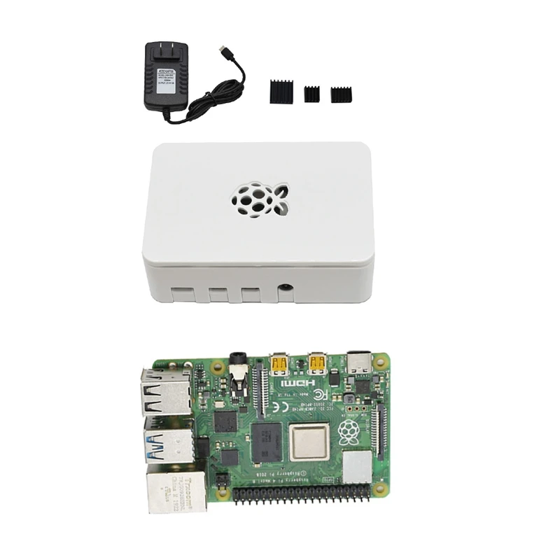 

for Raspberry Pi 4B ABS White Case 2G RAM DIY Kit with Heatsink 5V 3A Power Adapter for Raspberry PI 4 Model B