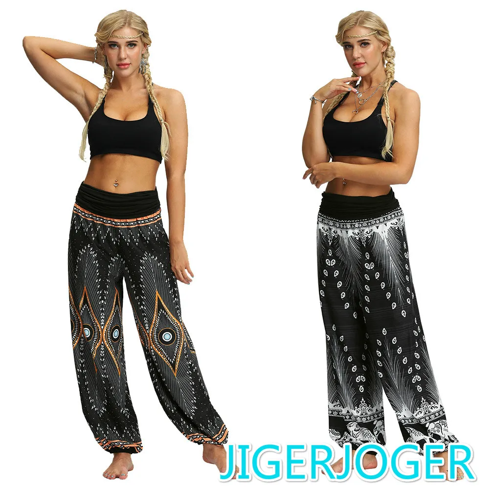 JIGERJOGER Tie die Peacock feather Smock шаровары женские брюки широкие шаровары плюс размер бегунов пляжные брюки