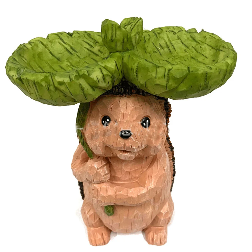 Креативная статуя Ежика из смолы кормушка для птиц украшение сада листья подъема