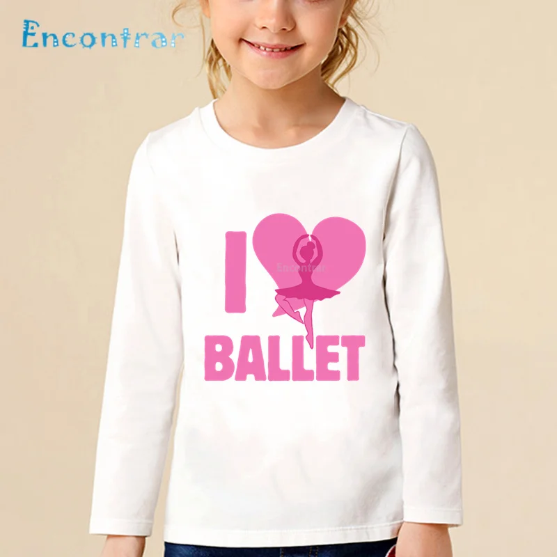 Детская футболка с принтом «I Love Ballet» детские повседневные топы для танцев и девочек, удобная футболка с длинными рукавами для маленьких девочек LKP5191
