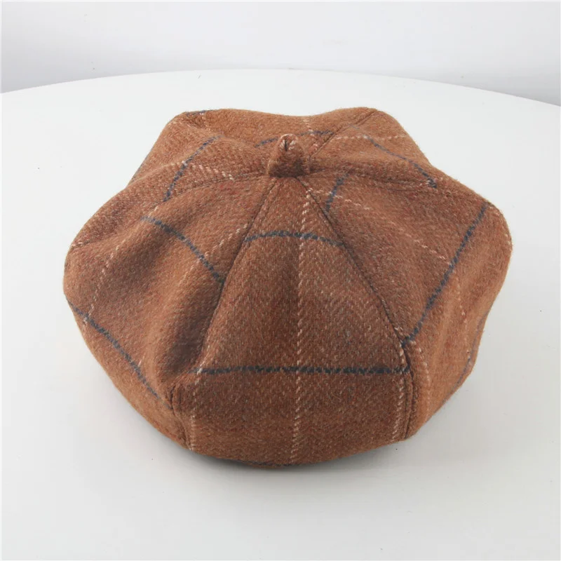 black beret hat mens Parent-child Winter Kids French Artist Warm Wool Hat For Girl Boy Children Vintage Plaid Beret Caps Beanie For Newborn Child Hat men's cotton beret hat