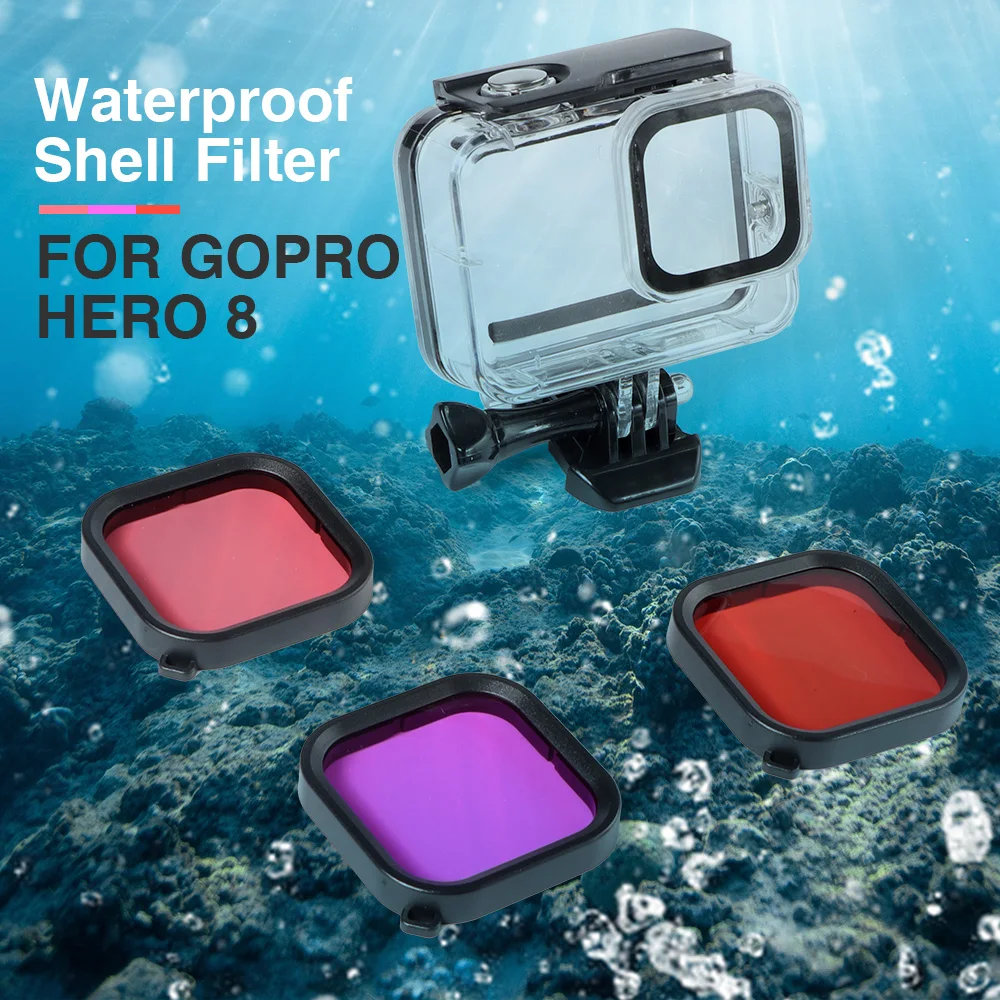 60 м водонепроницаемый чехол фильтр для дайвинга для GoPro Hero 8 защитный корпус фиолетовый розовый красный фильтр для объектива для Go Pro 8 черный аксессуар