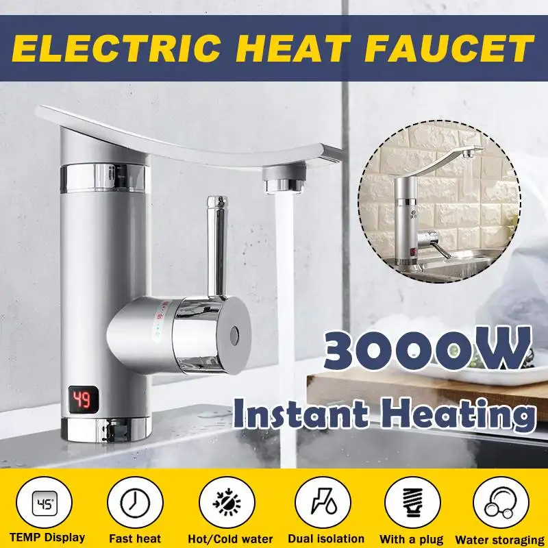 3000W eléctrico instantánea grifo calentador de agua 360 ° giratorio eléctrico caliente/Grifo de Agua Fría sin tanque de calefacción baño grifo de la cocina