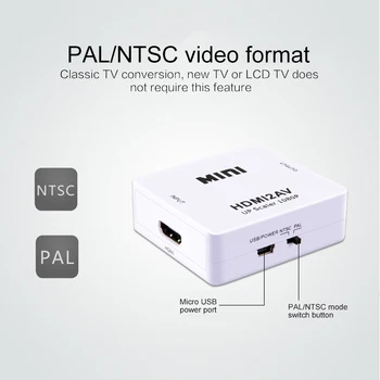 

1PC HDMI TO AV Scaler Adapter HD Video Composite Converter Box HDMI To RCA AV/CVSB L/R Video 1080P Mini HDMI2AV Support NTSC