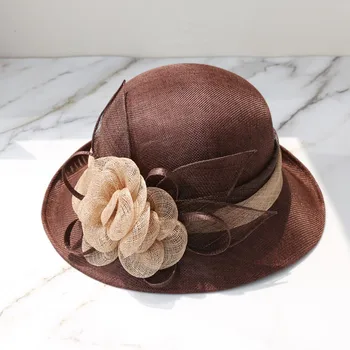 

YUELEXIONG Hepburn style High-grade flower Philippine linen yarn lady formal cap women leisure holiday sun hat