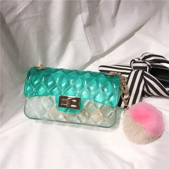 

Gradient Candy Color PVC Jelly Bag Fashion Designer Plaid Transparent Crossbody Bags Ladies Chain Shoulder Messenger Bag Small