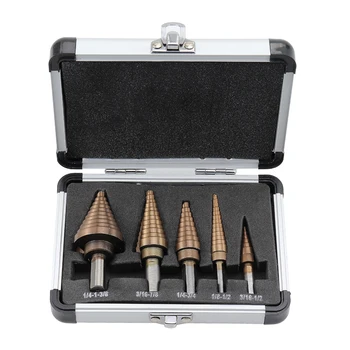 

5Pcs HSS Cobalt Step Drills Multiple Hole Drilling Bit Set w/ Aluminum Case Titanium Cone Drill Hole Cutter core drill bits