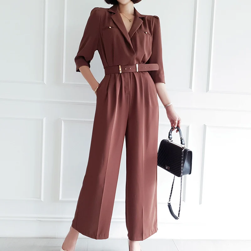

Autumn outfit new han edition temperament accept waist wide-legged pants suit collar cultivate one's morality fashion profession