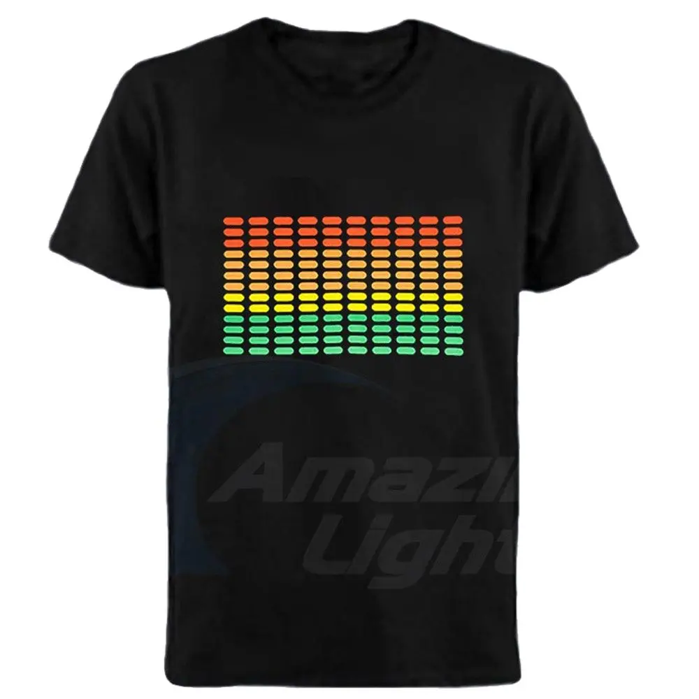 

Hot Sale Sound Activated Led Cotton T Shirt Light Up and Down Flashing Equalizer EL T-Shirt Men for Rock Disco Party DJ Top Tee