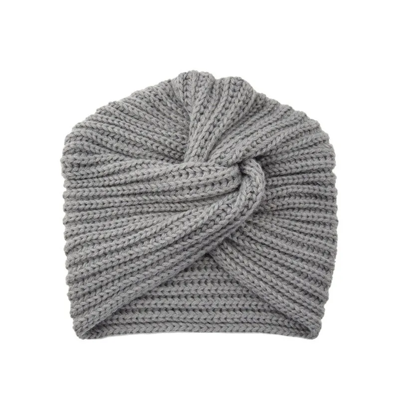 gray hat 1 шт. модная шапка для женщин банданы Тюрбан повязка на голову теплый вязаный головной убор шапка сплошной центр Крест женские шарфы для волос индийская шапка - Цвет: gray hat