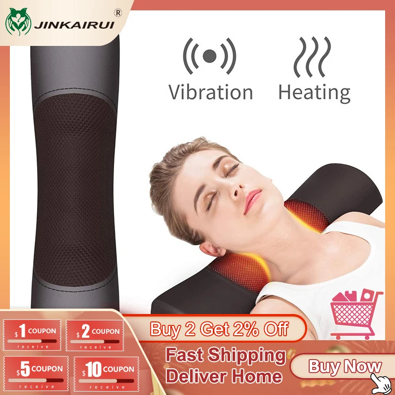 JinKaiRui Electric Infrared Heating Kneading Neck Shoulder Back Body Spa Massage Pillow Car Chair Shiatsu Massager Masaj Device