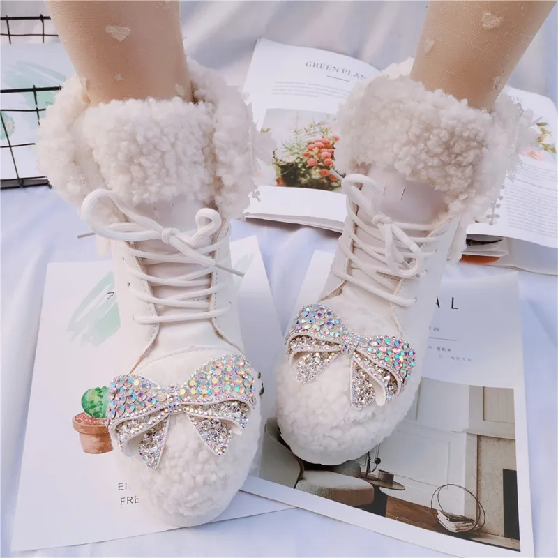 Bling классический теплый плюш зимние ботинки Для женщин, без шнуровки, женская обувь на платформе толстая подошва блеск пинетки Mujer