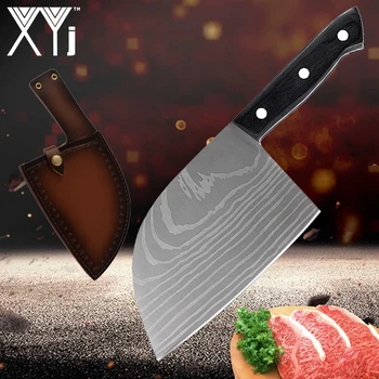 

XYj Chopper Knife Slaughter Cutlery Durable Classic Butcher Knife Suit For Bones Meat Vegetable With Beauty Leather Sheath