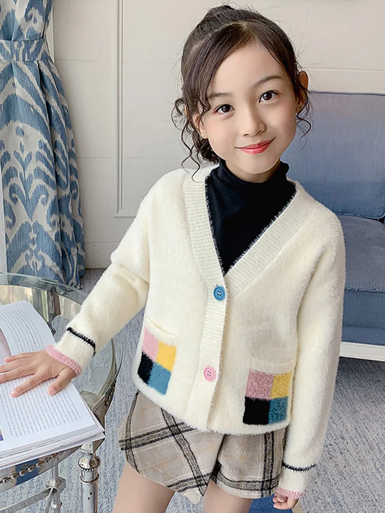 Свитера для девочек Детский кардиган из плотного бархата, кардиган с длинными рукавами для девочек, осенняя модная одежда для девочек 6, 8, 10, 12, 14 лет - Цвет: As Picture