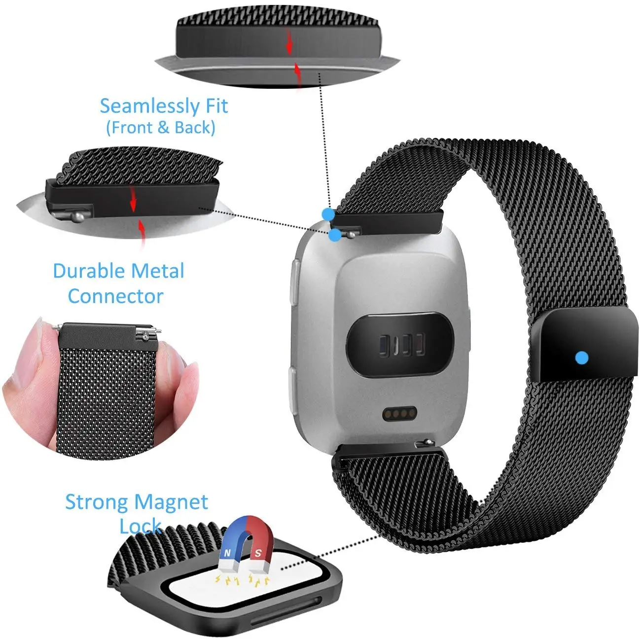 23 мм Versa Миланская Петля из нержавеющей стали Замена для Fitbit Versa Смарт часы с уникальным магнитным замком