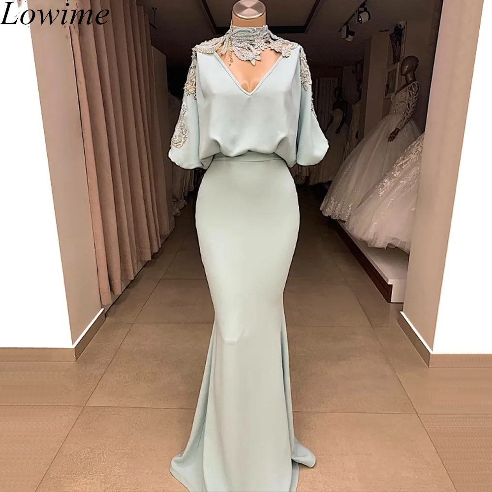 Gorgeous-Vintage-Arabic-Formal-Prom-Dress-2019-Long-Pearls-High-Neck-Evening-Dress-Mermaid-Dubai-Women