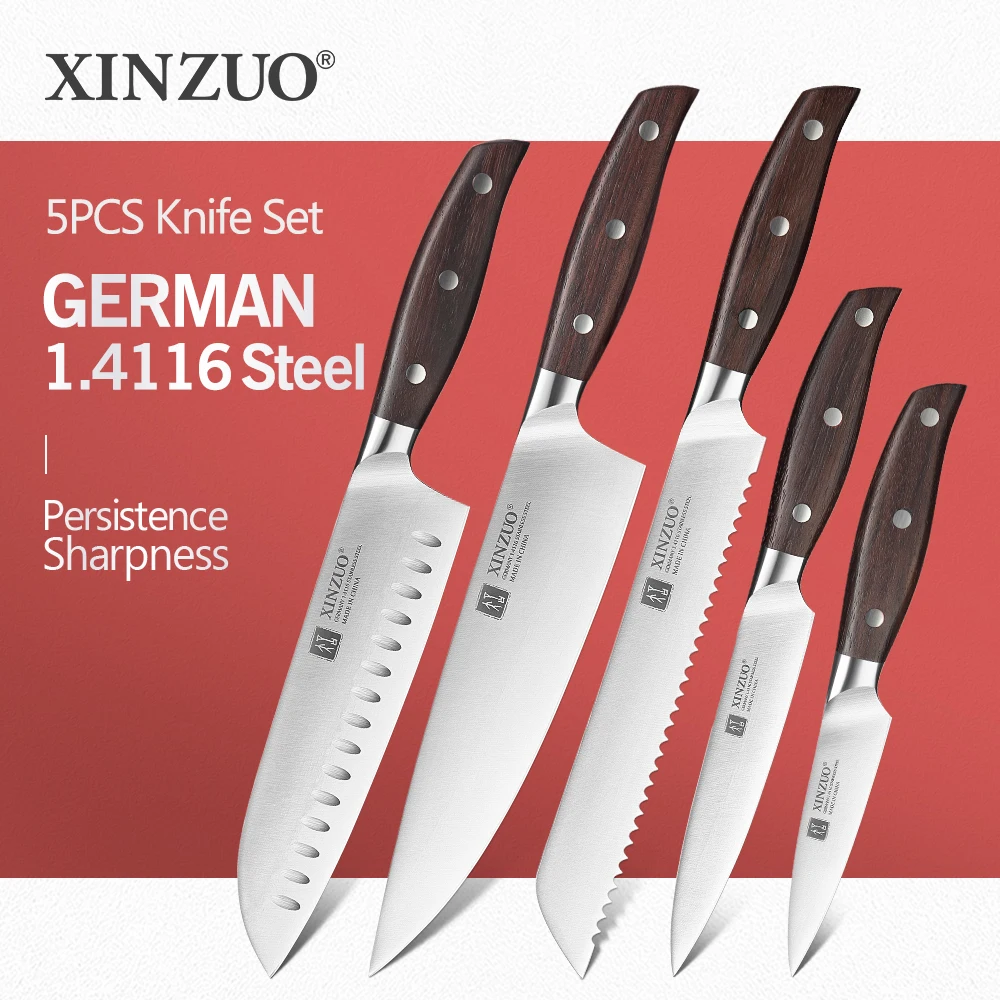 XINZUO нержавеющая сталь нарезки хлеба Santoku наборы шеф ножей бритва острые кухонные