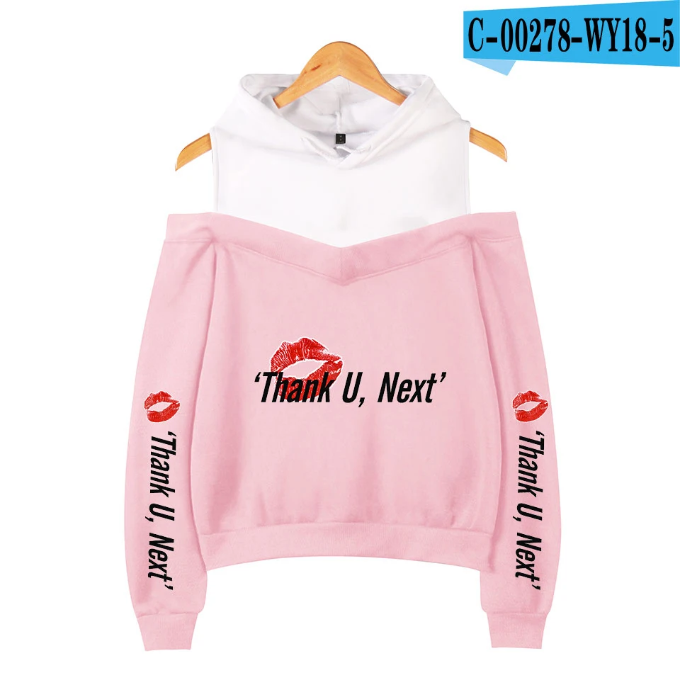 pink Ariana Grande толстовки с принтом, свитшоты, Женский пуловер с длинным рукавом, толстовки с открытыми плечами, сексуальная уличная одежда с капюшоном размера плюс - Цвет: pink