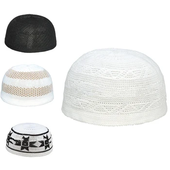 

Men Embroidery Muslim Islamic Prayer Skull Beanie Cap Hats Islamic Jersey Head Wear Spring Autumn Accessories