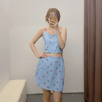 

casual camis set crop top skirt shorts women two piece set summer shorts and crop top plaid floral outfit WB2424