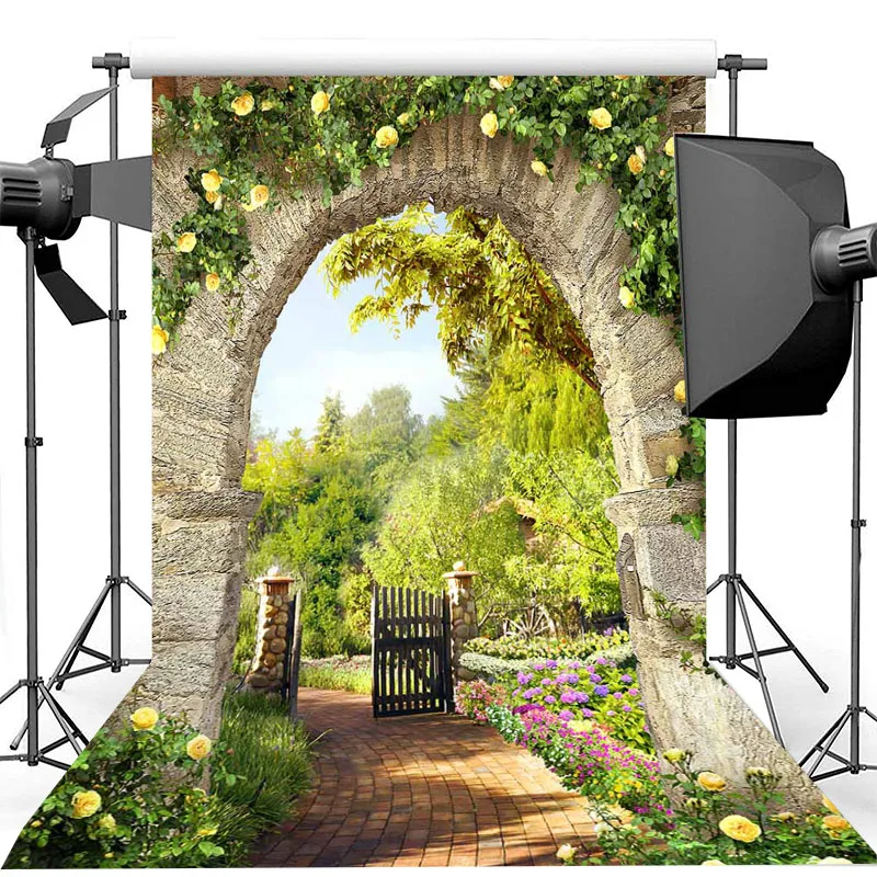 

Spring Garden Backdrop Stone Arch Yellow Flower Bridal Shower Wedding Photography Background Birthday Photography Backdrops
