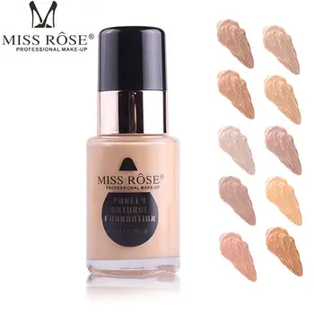 

Miss Rose 40ml Purely Natural Liquid Foundation Base Makeup Brighten Coverage Foundation Cream Womens Makeup