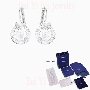 

Fashion SWA New BELLA V Pierced Earring White Gold Delicate Transparent V Round Crystal Shape Crystal Female Trend Romantic Gift