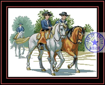 

Higher Cotton Top Quality Lovely Counted Cross Stitch Kit Riding Partner Rider Riders Horseman on Trip Travel Ride