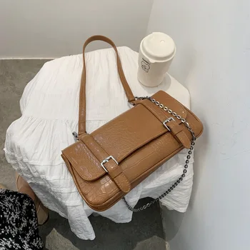 

Retro Fashion Stone Underarm Bag 2020 New Double Buckle Handbag Chain Shoulder Slung Handbag
