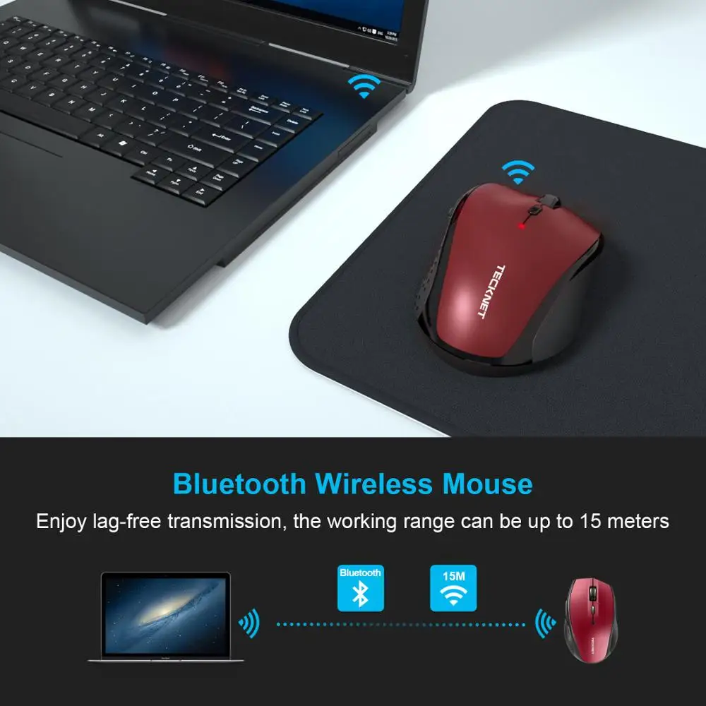 TeckNet беспроводная Bluetooth мышь BM308 красная 2,4 ГГц компьютерная мышь 1600 dpi 3000 dpi для huawei Xiaomi ноутбука ПК игровая мышь