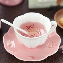 Костяной фарфор Сакура чай кофе чашка керамическая чашка, блюдечко послеобеденный чай чашка с ложкой набор Хризантема чайный сервиз