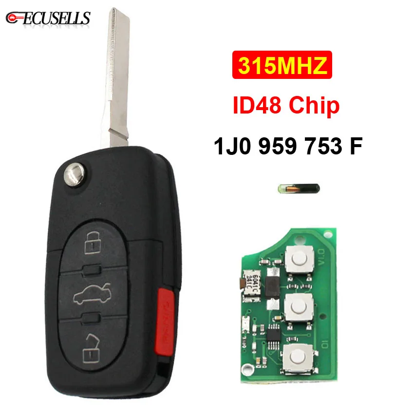 Remote Country Key 3+1 Button 315MHz For Volkswagen 1J0 959 753 F 