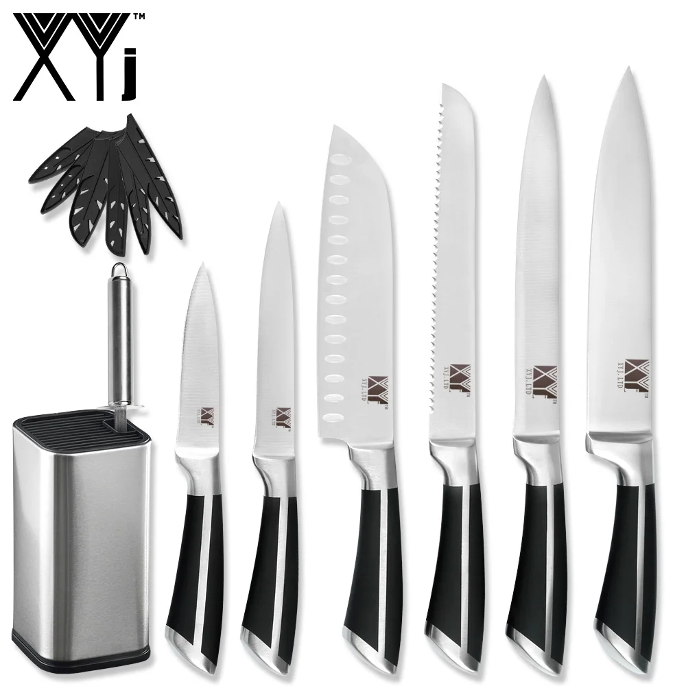 

XYj 8pcs Stainless Steel Cooking Chef Knives Set Sharpener Bar 8'' Knife Holder POM Handle Sharp 3CR13 Blade Kitchen Knives