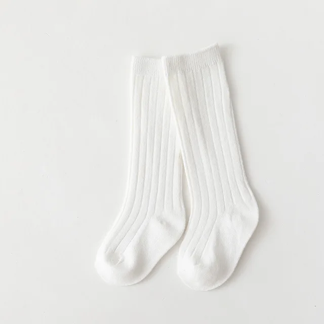 Spainish Kids Socks Baby Boys Girls Cotton Breathable Stripe Soft Sock Children Knee High Long Socks School Uniform Socks White