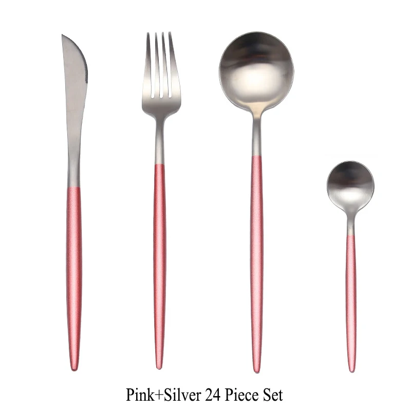 Pink Silver 12 шт./компл. набор посуды 304 Нержавеющая сталь Черный Золотой набор столовых приборов нож, вилка, набор столовых приборов посуда столовые приборы Прямая - Цвет: Pink Silver