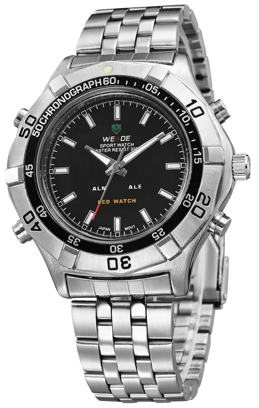 WEIDE LED часы из нержавеющей стали Дата водостойкой кварцевые Relógio Спорт Аналоговый