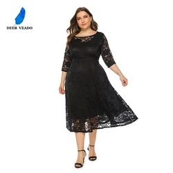 DEERVEADO Tea Length Short Evening Dress Plus Size Black Formal Dress For Evening Party Gown Vestidos De Fiesta SQ0134