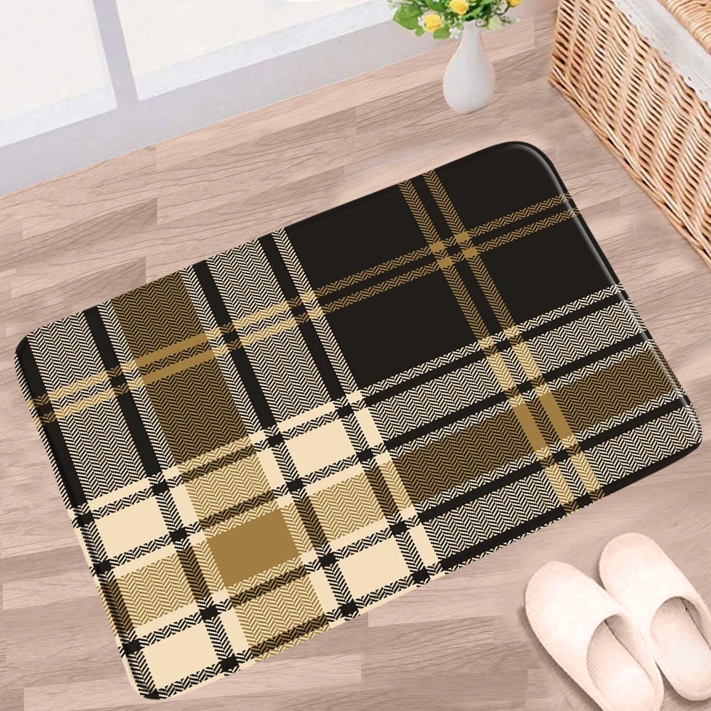 

Geometric Lattice Bath Mats Modern Striped Pattern Non-slip Rugs Flannel Home Decor Bathroom Kitchen Bedroom Entrance Carpet