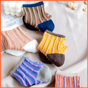 

1 Pair Breathable Ultra Thin Socks Summer Women and Girl Colorful Stripes Patchwork Color Silk Socks Girls Short Socks Female So